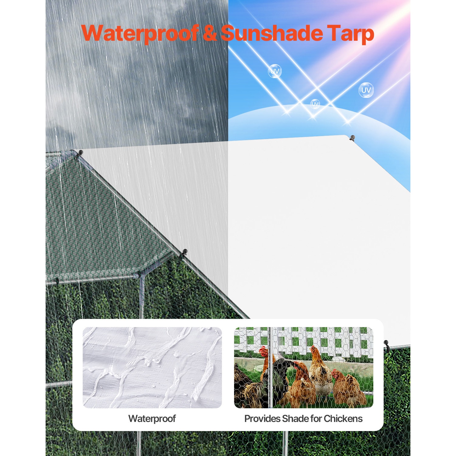 Metal Walk-in Chicken Coop With Waterproof Roof Cover_voghion.com